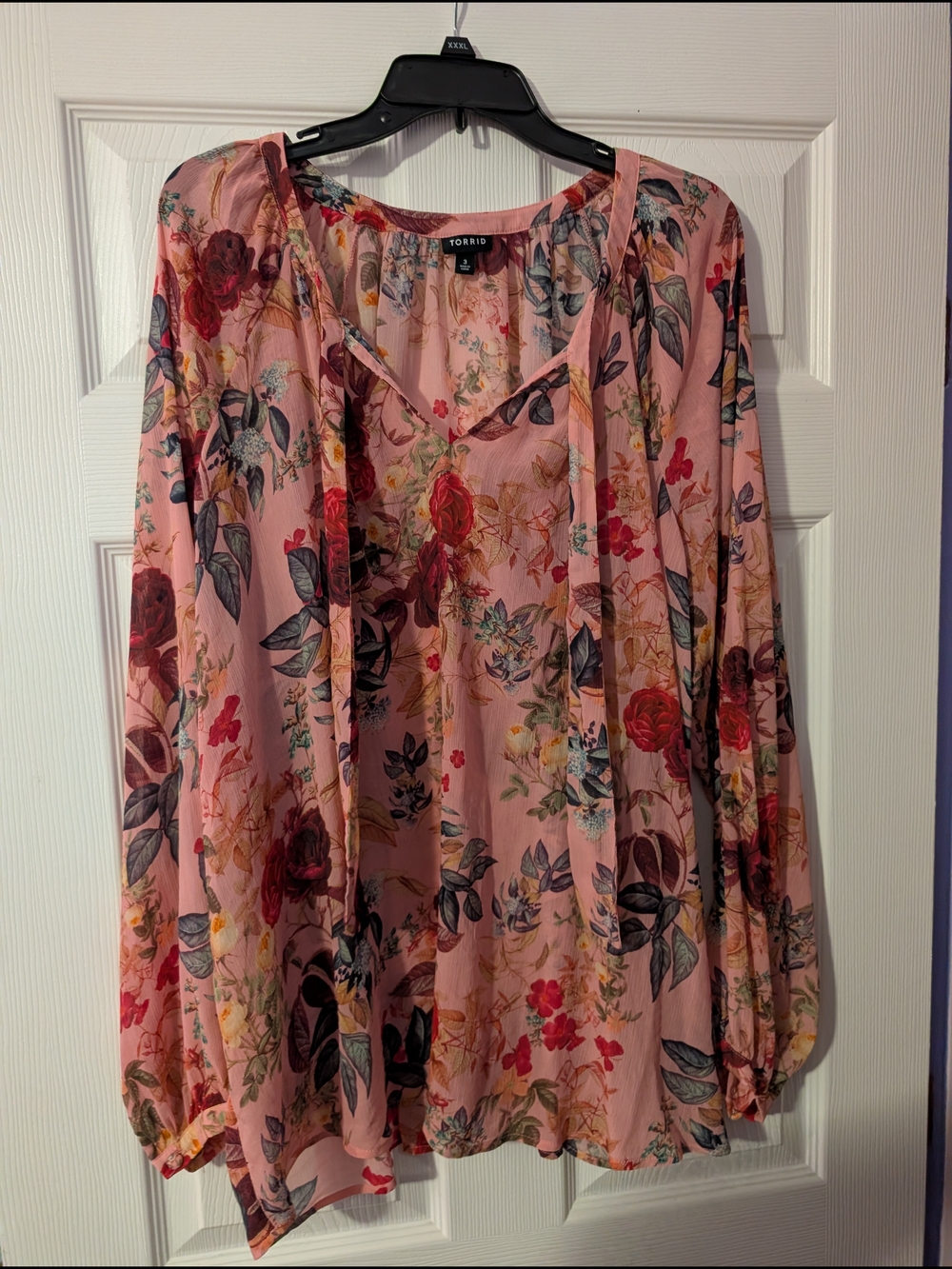 torrid Pink Floral Tie-Neck Peasant Blouse